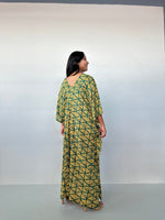 Mala Handworks Luna Kaftan in Yellow & Jade Geometric Pattern