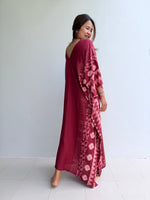 Luna Merlot with Hand Silkscreened Pattern Kaftan - Mala Handworks