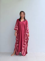 Luna Merlot with Hand Silkscreened Pattern Kaftan - Mala Handworks