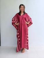Luna Merlot with Hand Silkscreened Pattern Kaftan - Mala Handworks