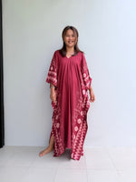 Luna Merlot with Hand Silkscreened Pattern Kaftan - Mala Handworks