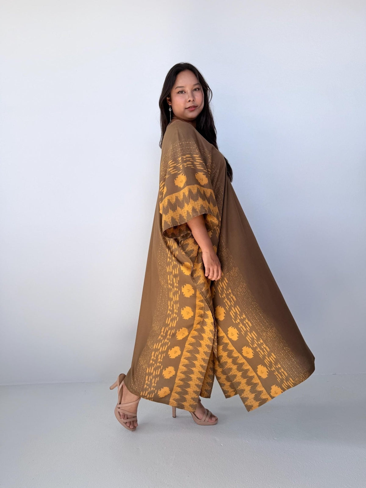 Luna Tessera Kaftan in Olive-A-206-40-Mala Handworks