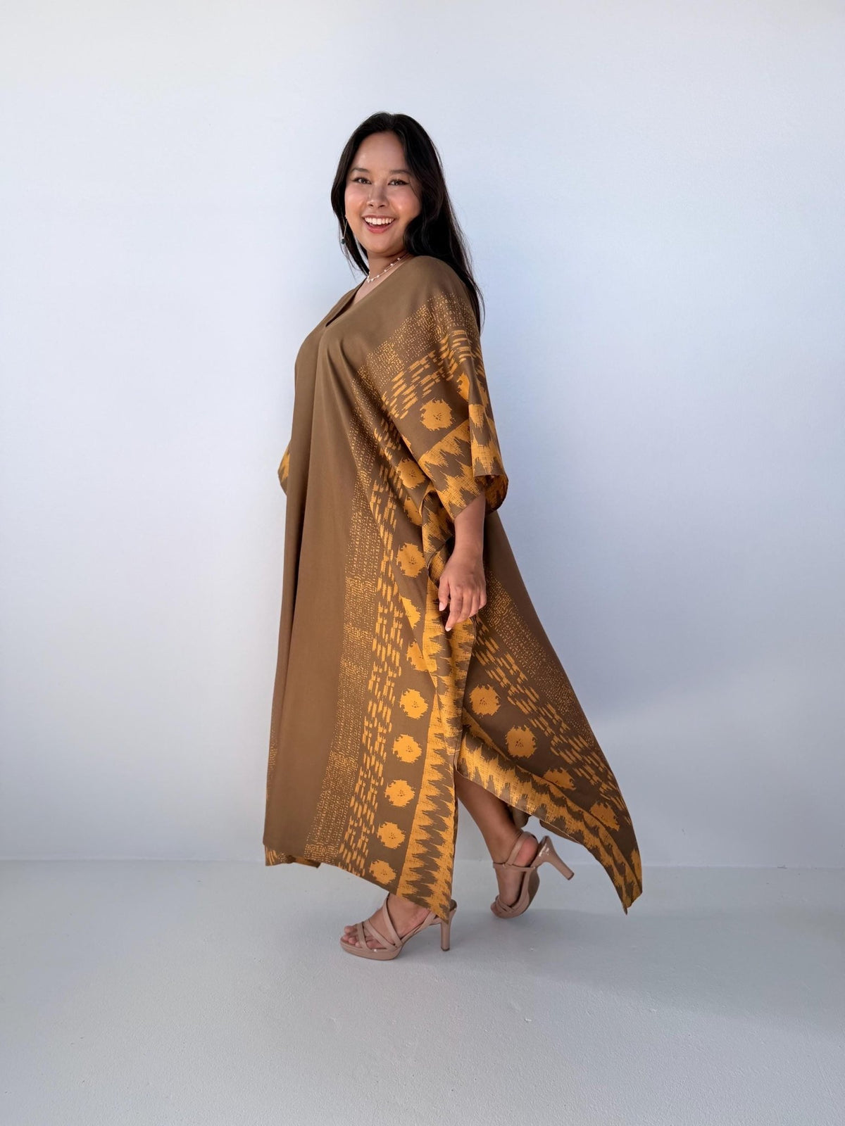 Luna Tessera Kaftan in Olive-A-206-40-Mala Handworks