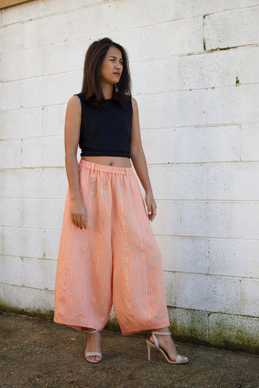 MALA handworks  Lyla Linen pants in Orange and Stripe