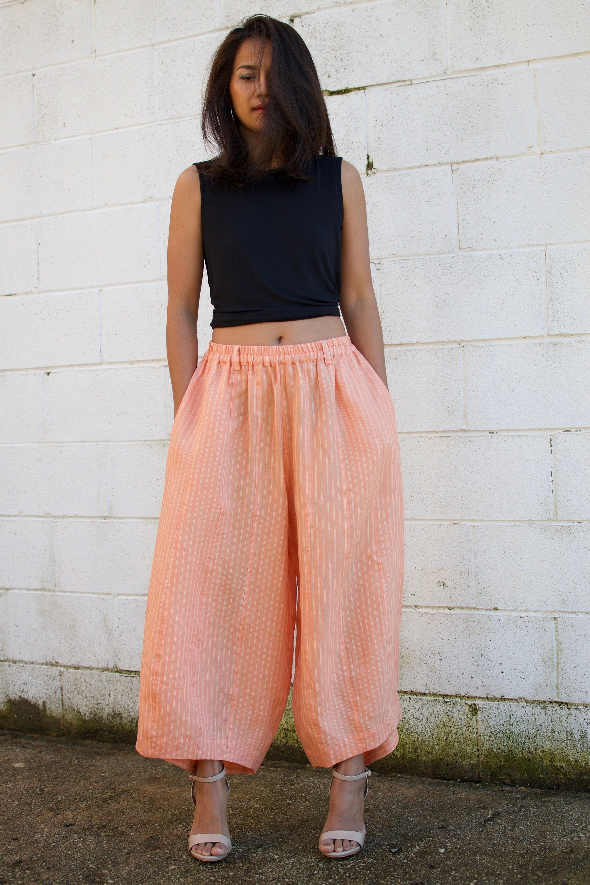 MALA handworks  Lyla Linen pants in Orange and Stripe