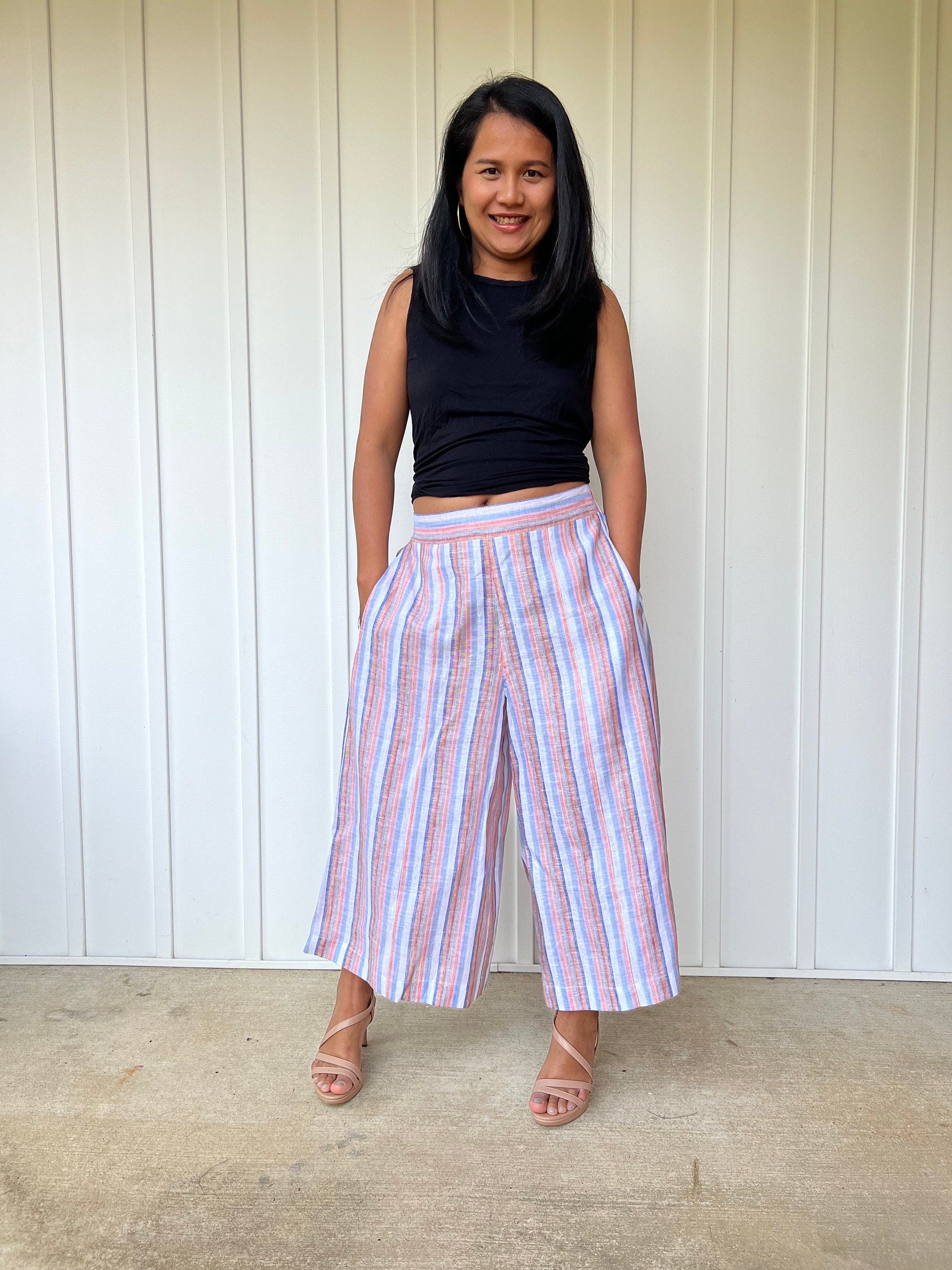 MALA handworks  Lyla Linen pants in Pink and Blue Stripe