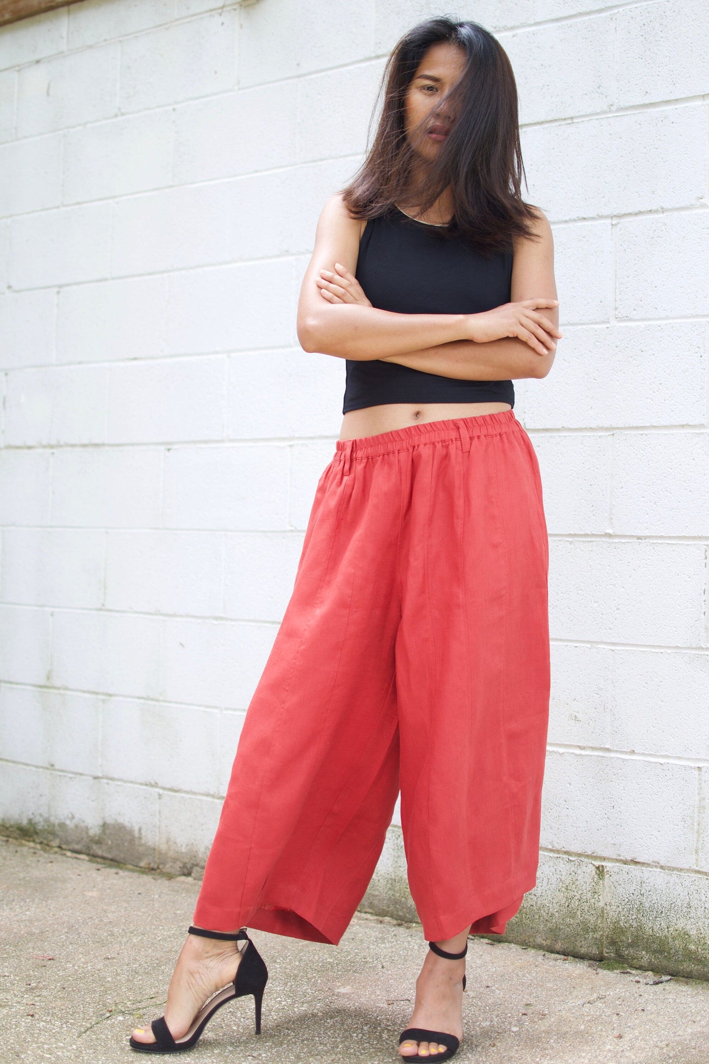 MALA handworks  Lyla Linen pants in Red Linen