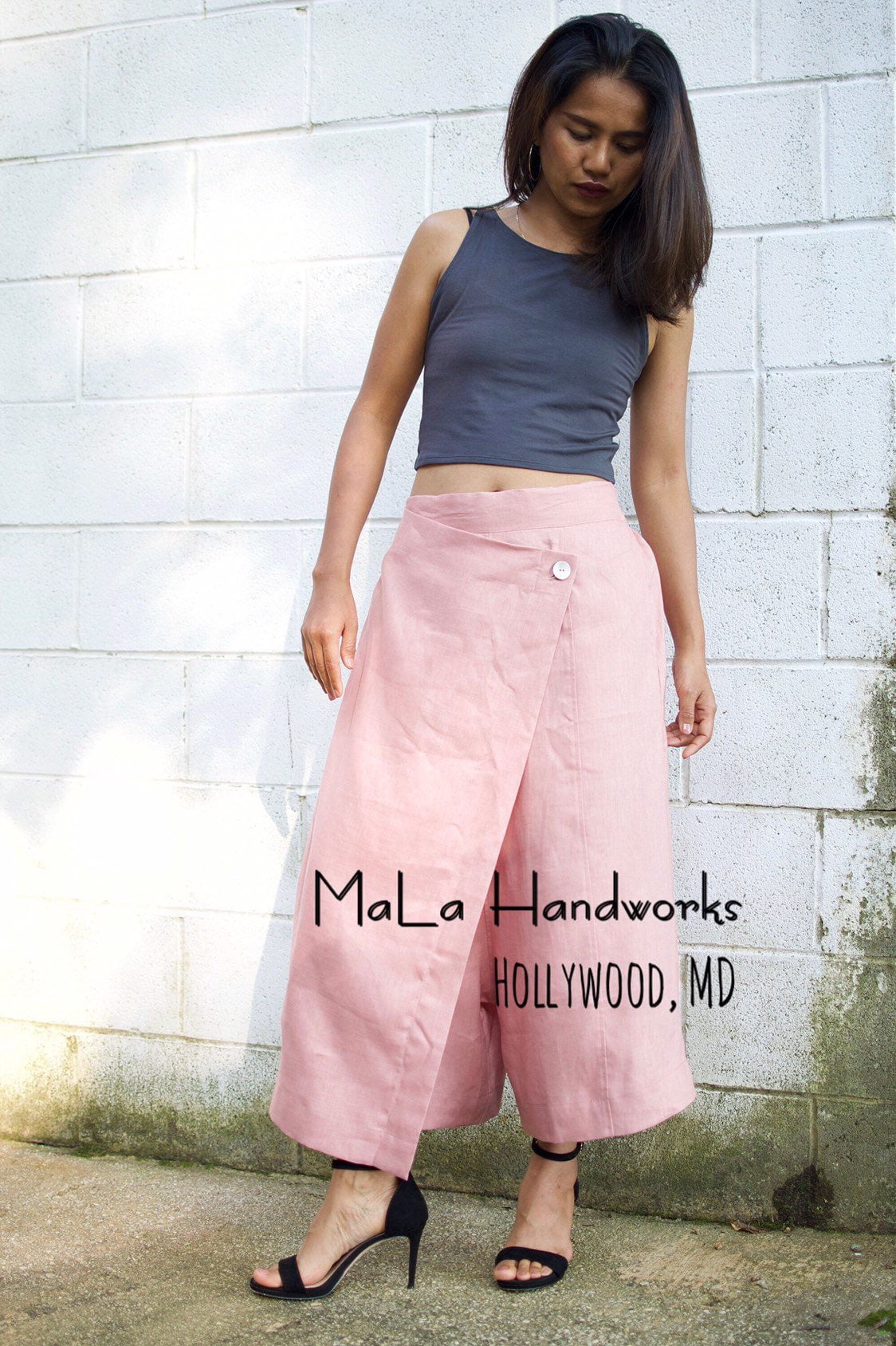 MALA handworks  Old Rose Lyla Linen pants in Rose Pink