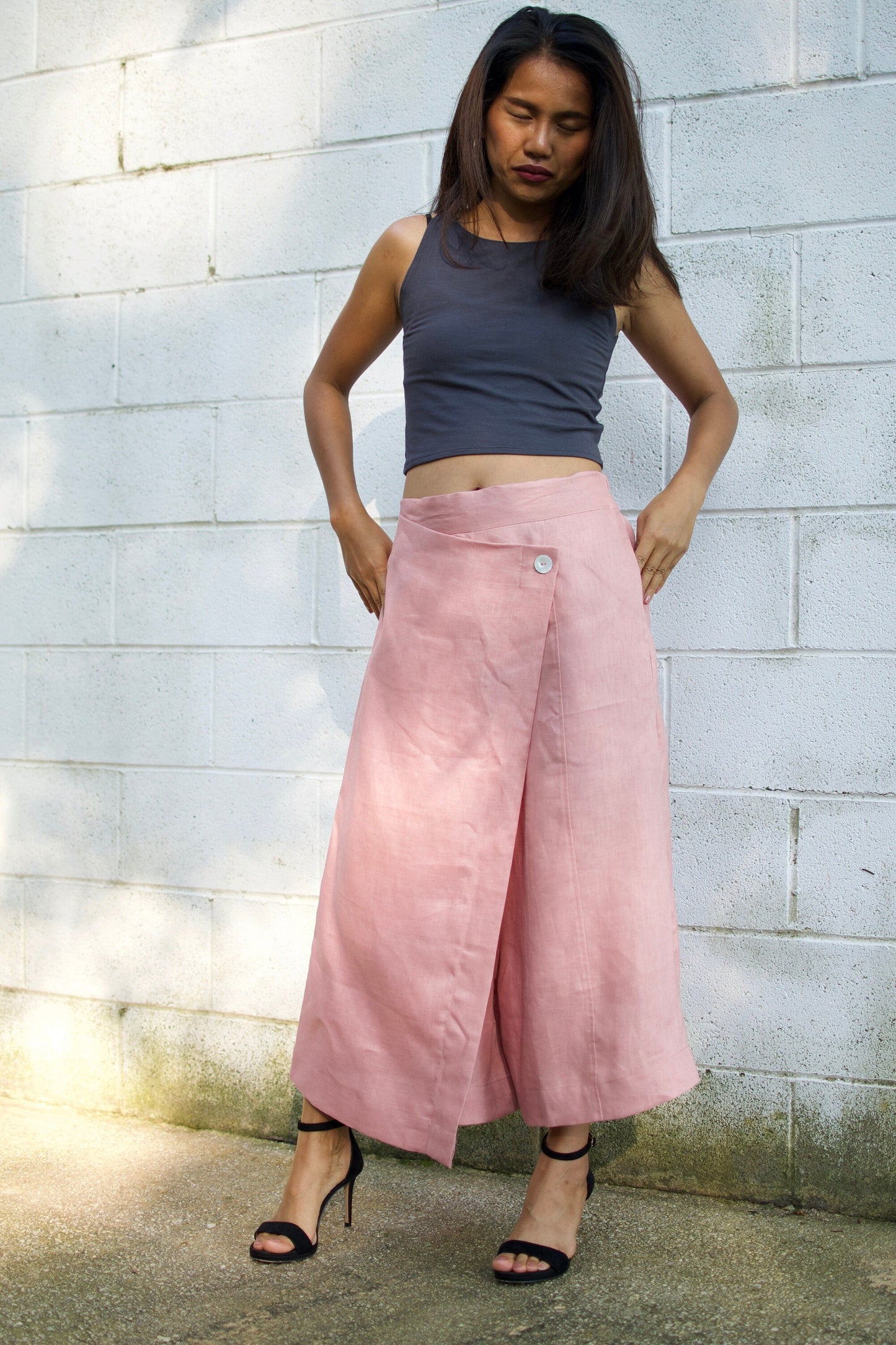 MALA handworks  Old Rose Lyla Linen pants in Rose Pink