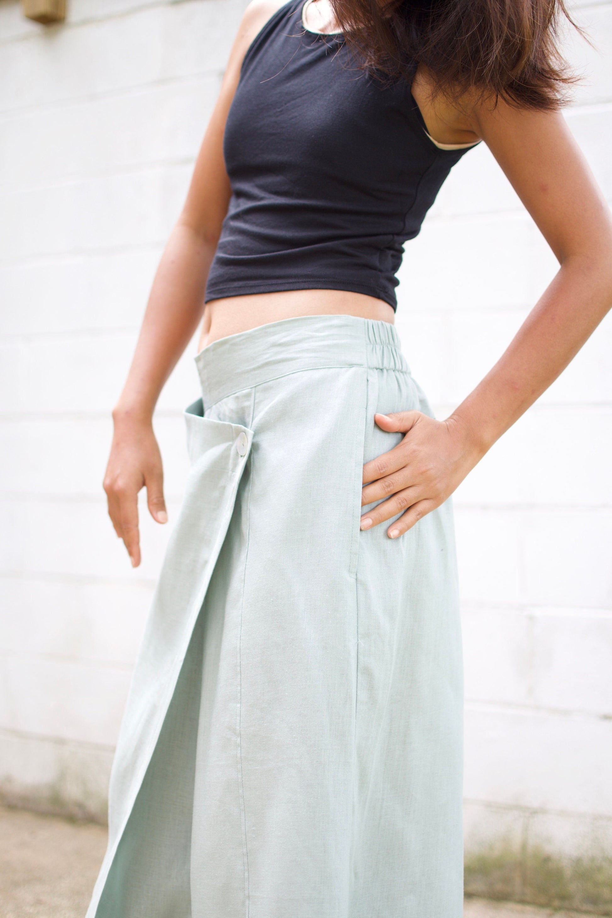 MALA handworks  Lyla Linen pants in Sage Gray