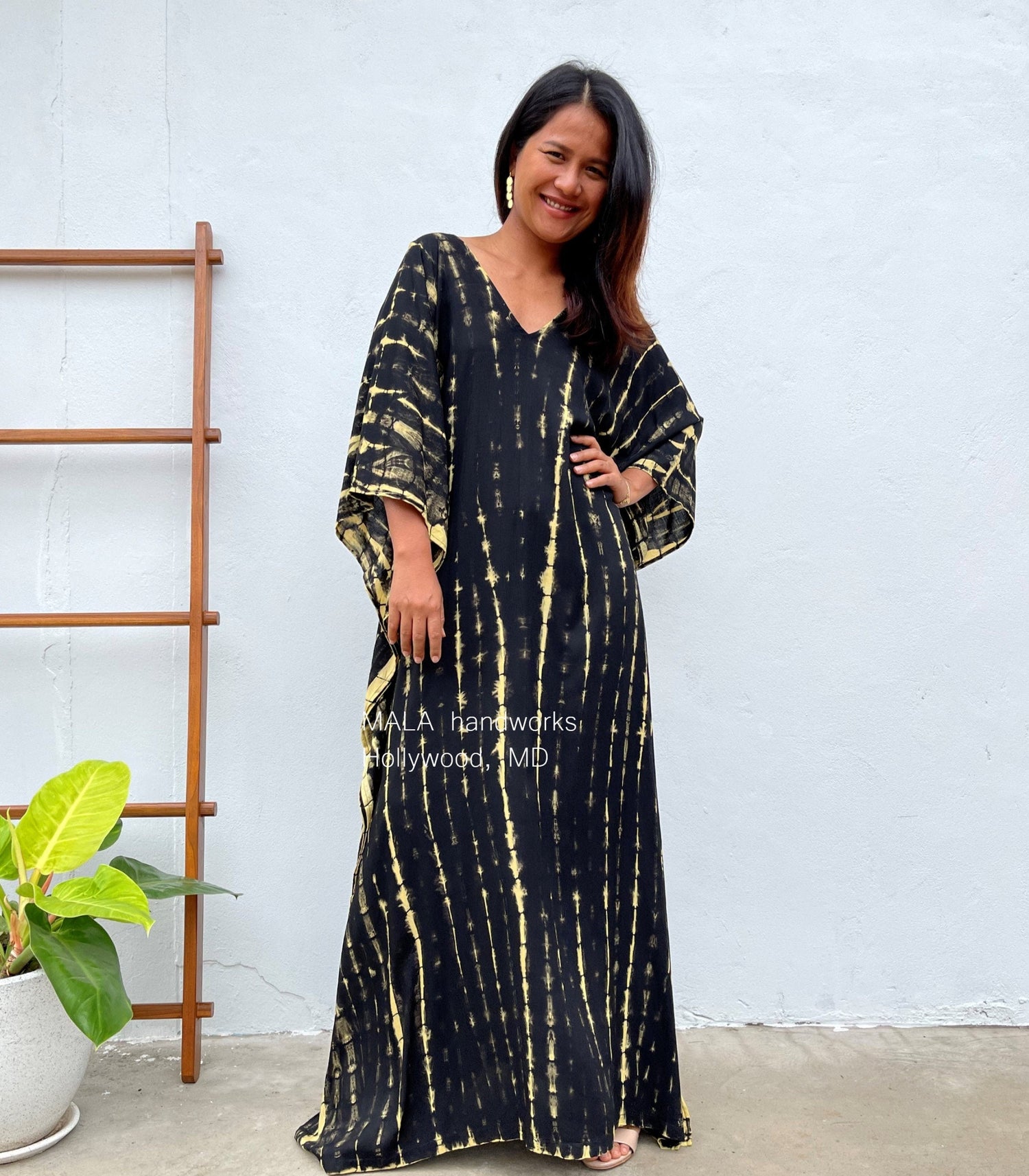 MALA handworks  Mala Kaftan Black and Yellow Tie Dye