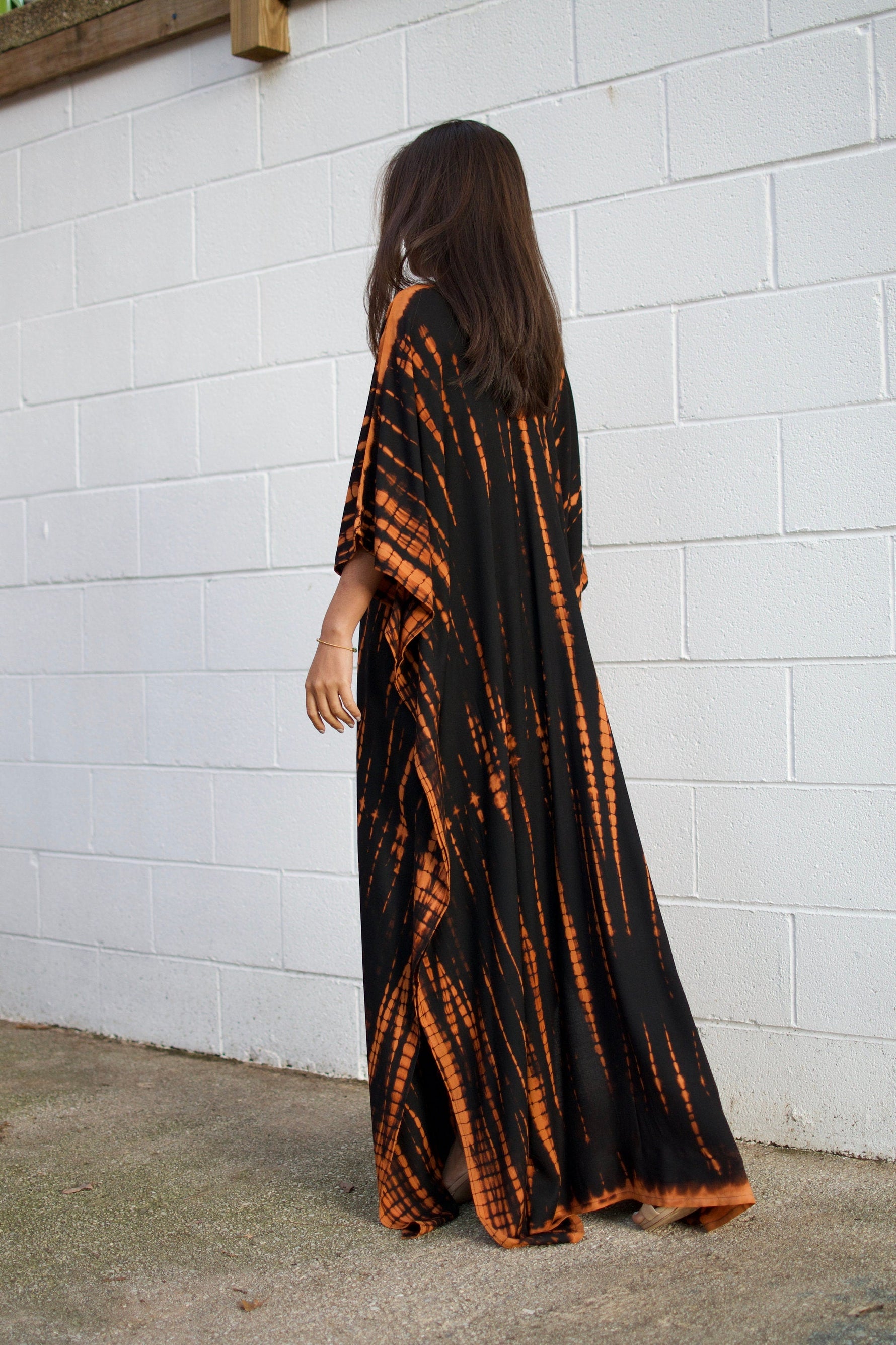 MALA handworks  Mala Kaftan in Black and Dark Orange Tie Dye