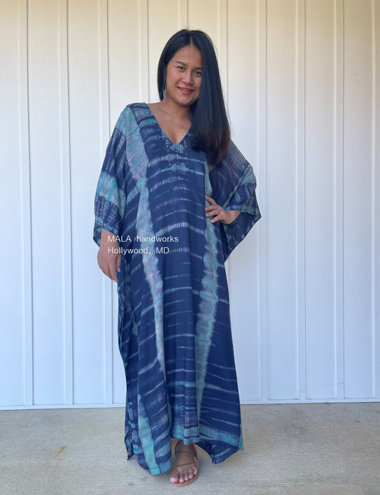 MALA handworks  Mala Kaftan in Blue and Green Teal Tie Dye