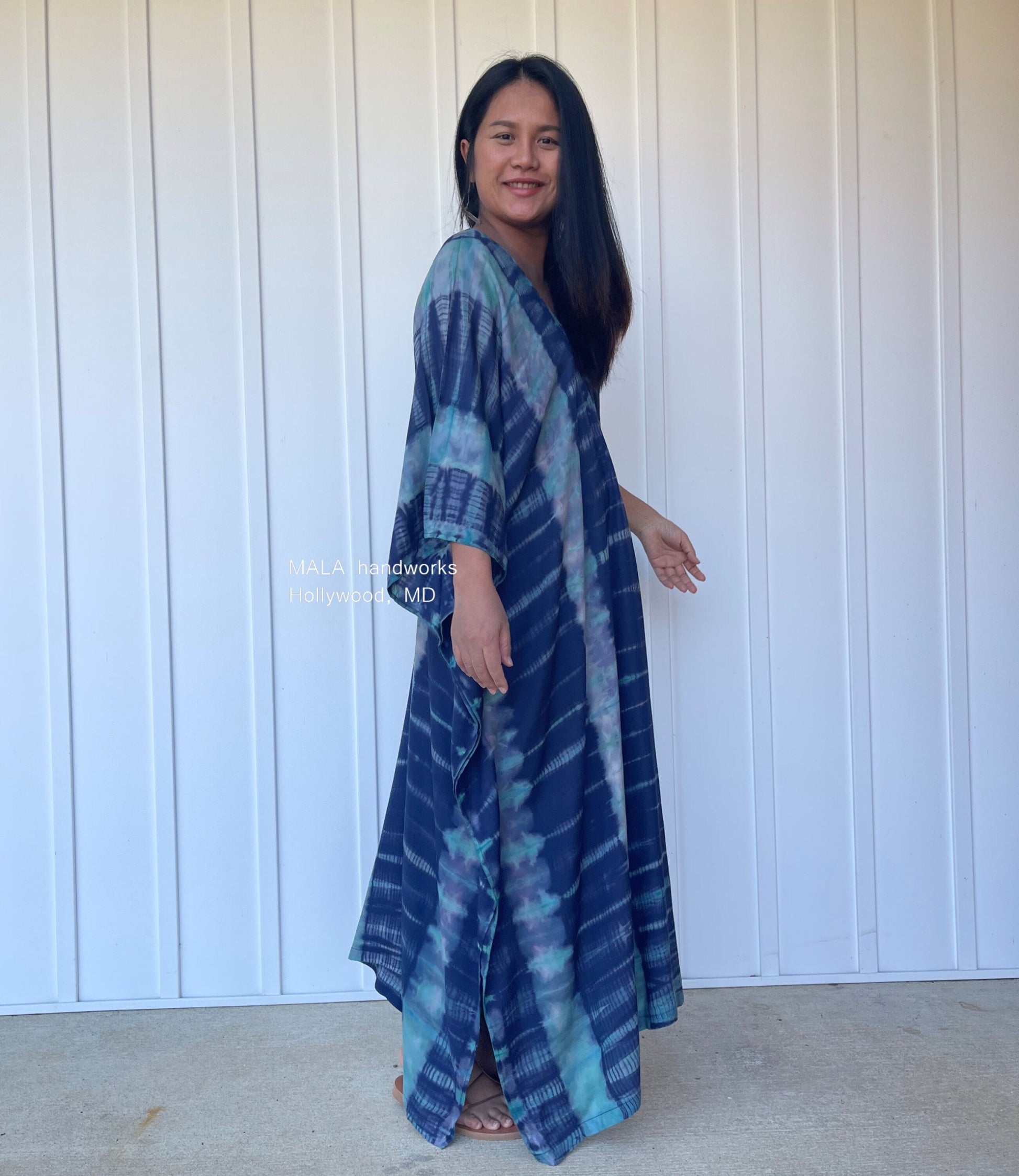 MALA handworks  Mala Kaftan in Blue and Green Teal Tie Dye