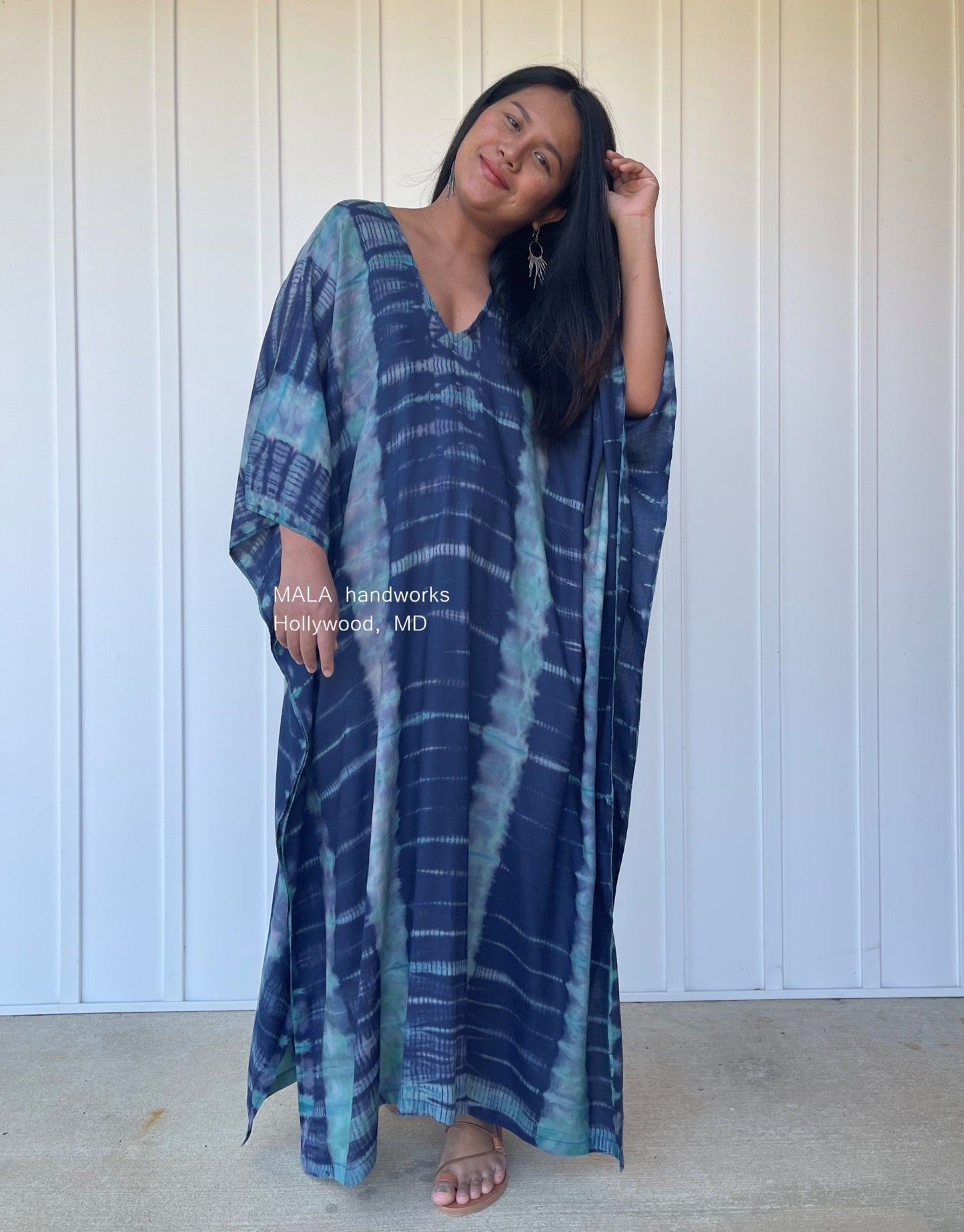 MALA handworks  Mala Kaftan in Blue and Green Teal Tie Dye