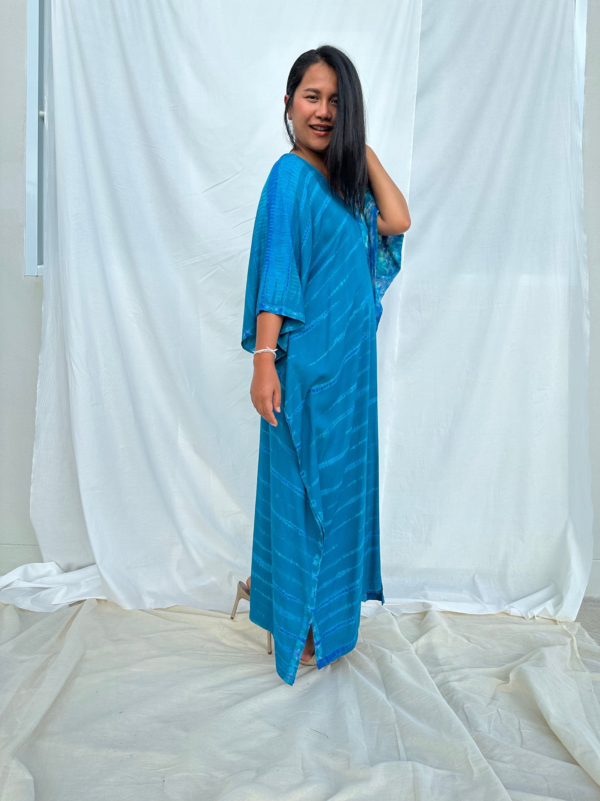 MALA handworks Mala Kaftan in Blue Teal Tie Dye