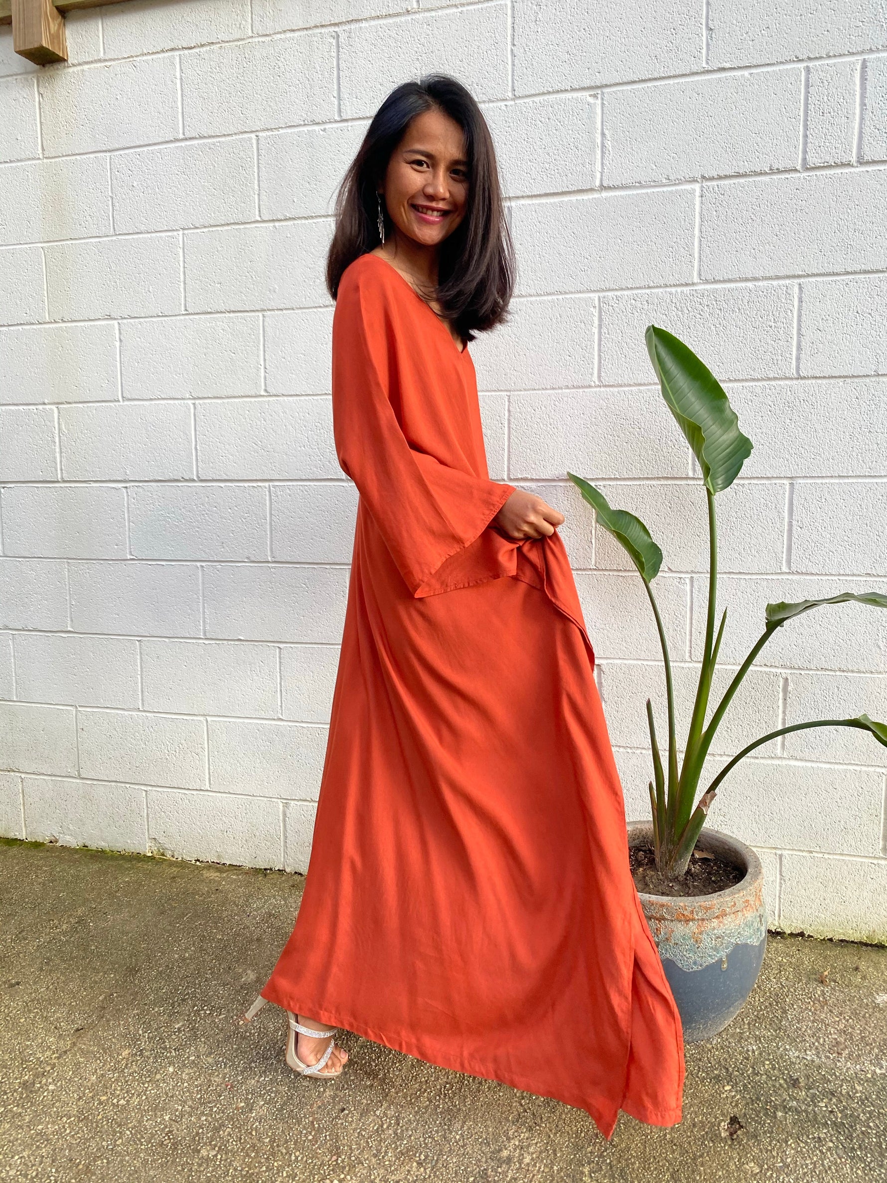 MALA handworks Mala Kaftan in Brick Orange