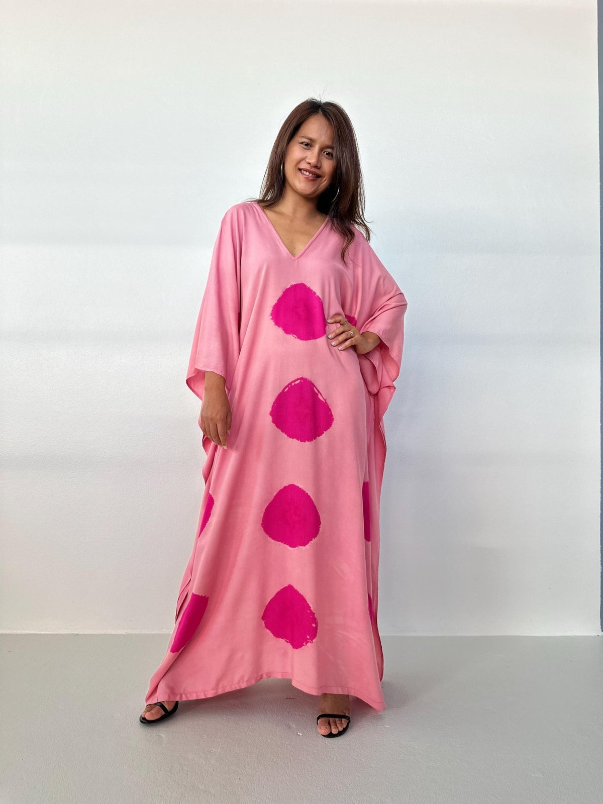 Mala Kaftan in Bubblegum & Fuchsia Polka Dot-A-164-50-Mala Handworks