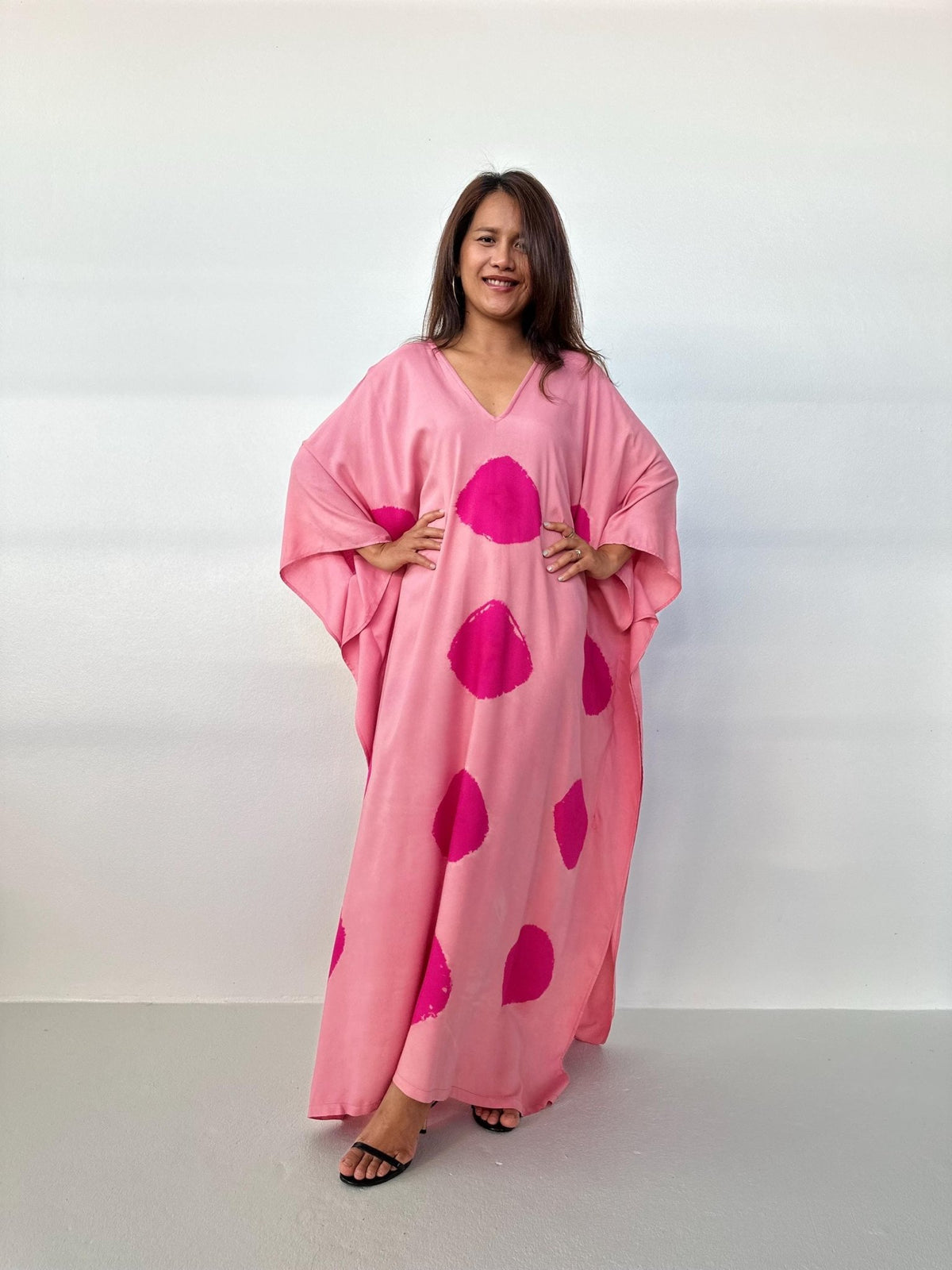Mala Kaftan in Bubblegum & Fuchsia Polka Dot-A-164-50-Mala Handworks