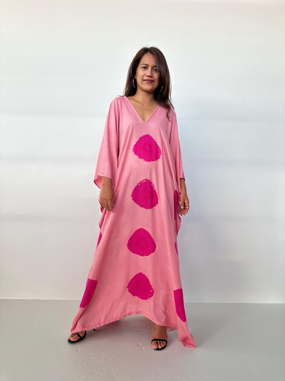 Mala Kaftan in Bubblegum & Fuchsia Polka Dot-A-164-50-Mala Handworks