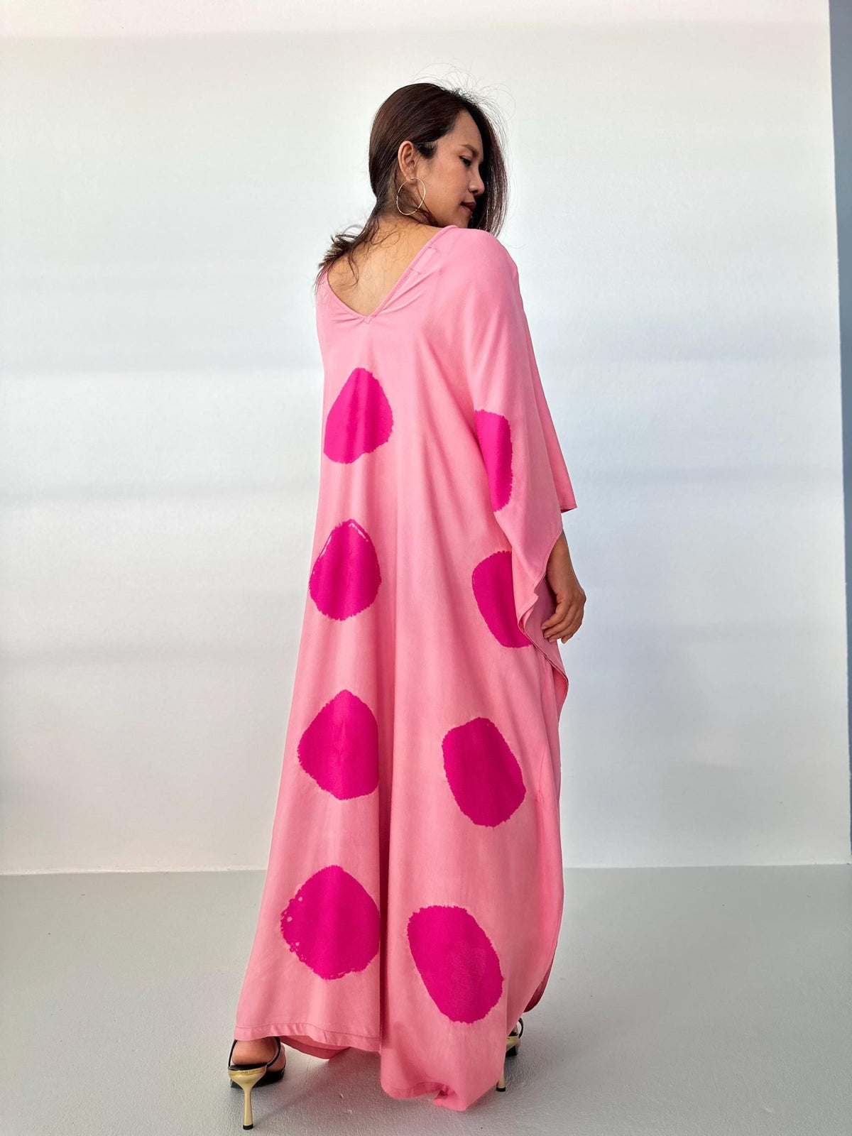 Mala Kaftan in Bubblegum & Fuchsia Polka Dot-A-164-50-Mala Handworks