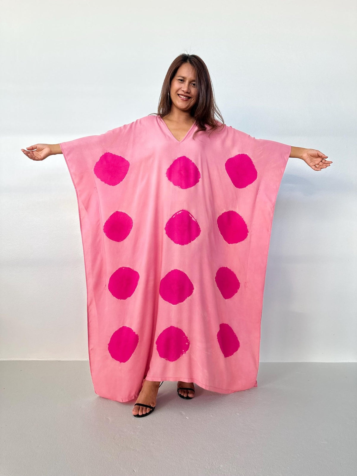 Mala Kaftan in Bubblegum & Fuchsia Polka Dot-A-164-50-Mala Handworks