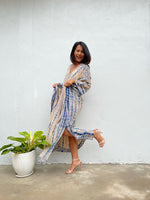MALA handworks Mala Kaftan in Cream and Blue Tie Dye