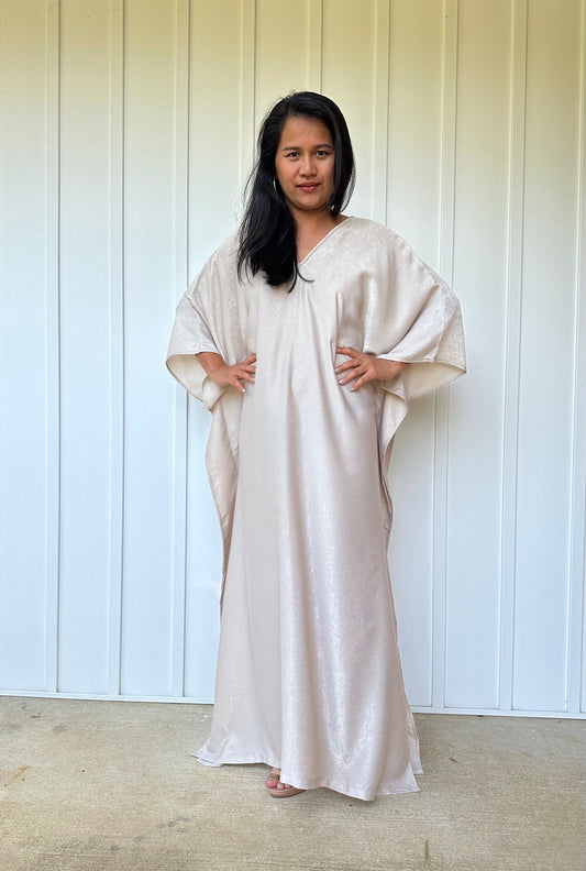 MALA handworks  Mala Kaftan in Cream White Satin