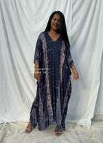 Mala Kaftan in Dark Blue with Lilac Tie Dye - Radiance Pattern-A-124-50-Mala Handworks