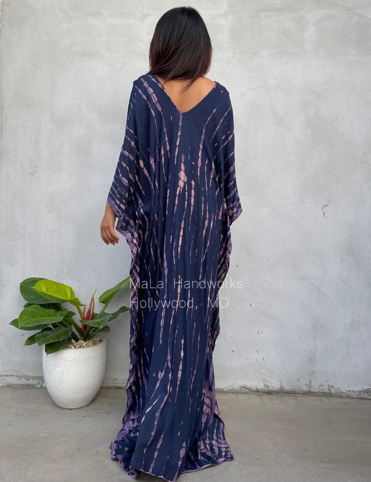 Mala Kaftan in Dark Blue with Purple Tie Dye - Mala Handworks