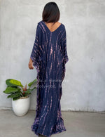 Mala Kaftan in Dark Blue with Purple Tie Dye - Mala Handworks