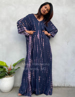 Mala Kaftan in Dark Blue with Purple Tie Dye - Mala Handworks