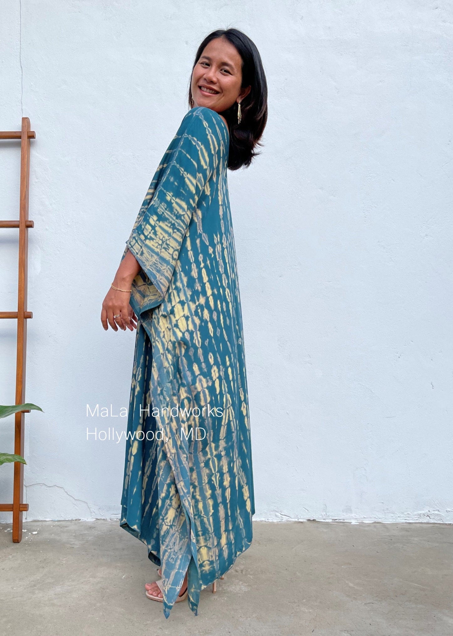 MALA handworks  Mala Kaftan in Dark Green and Yellow Tie Dye