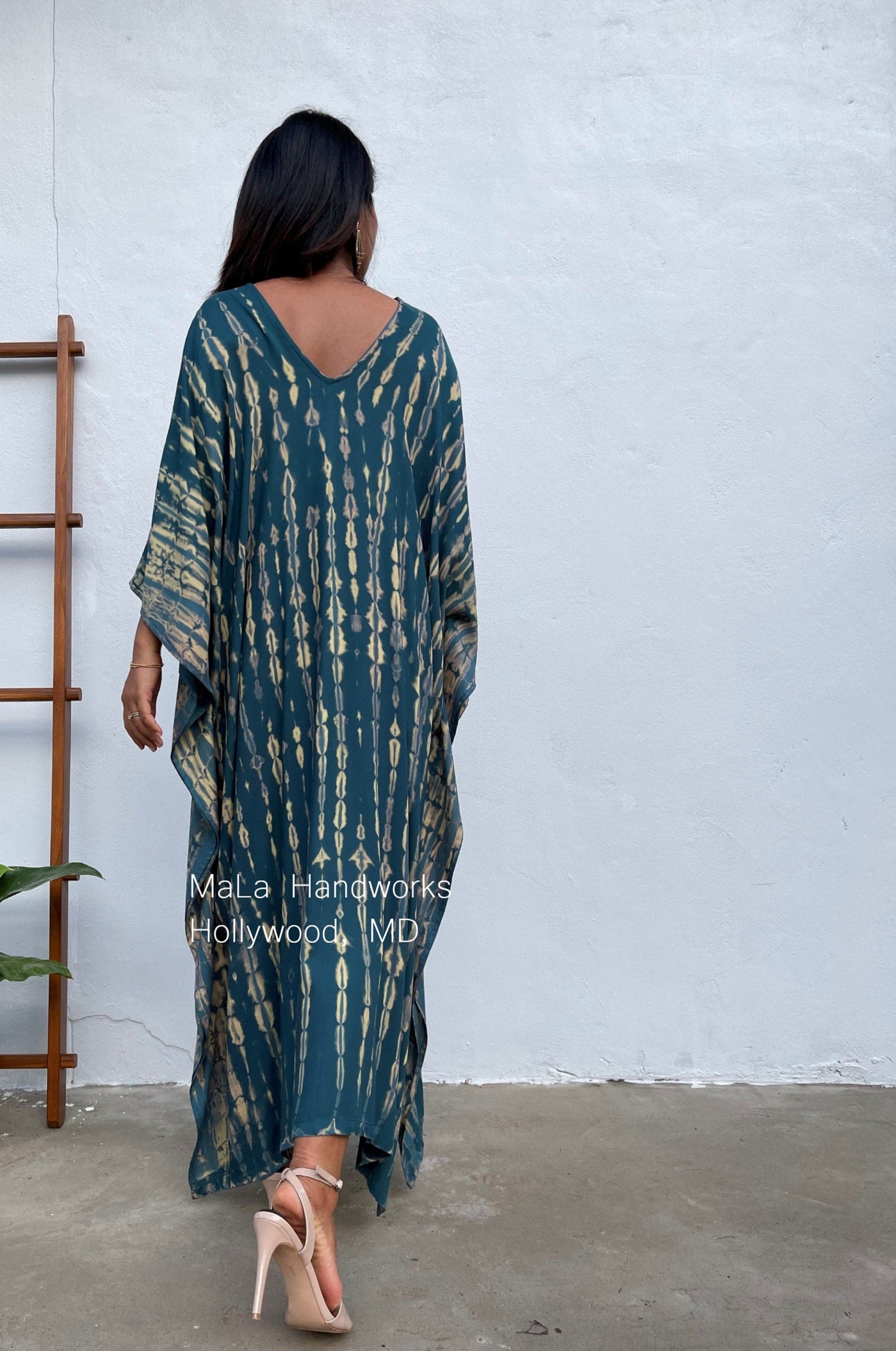 MALA handworks  Mala Kaftan in Dark Green and Yellow Tie Dye