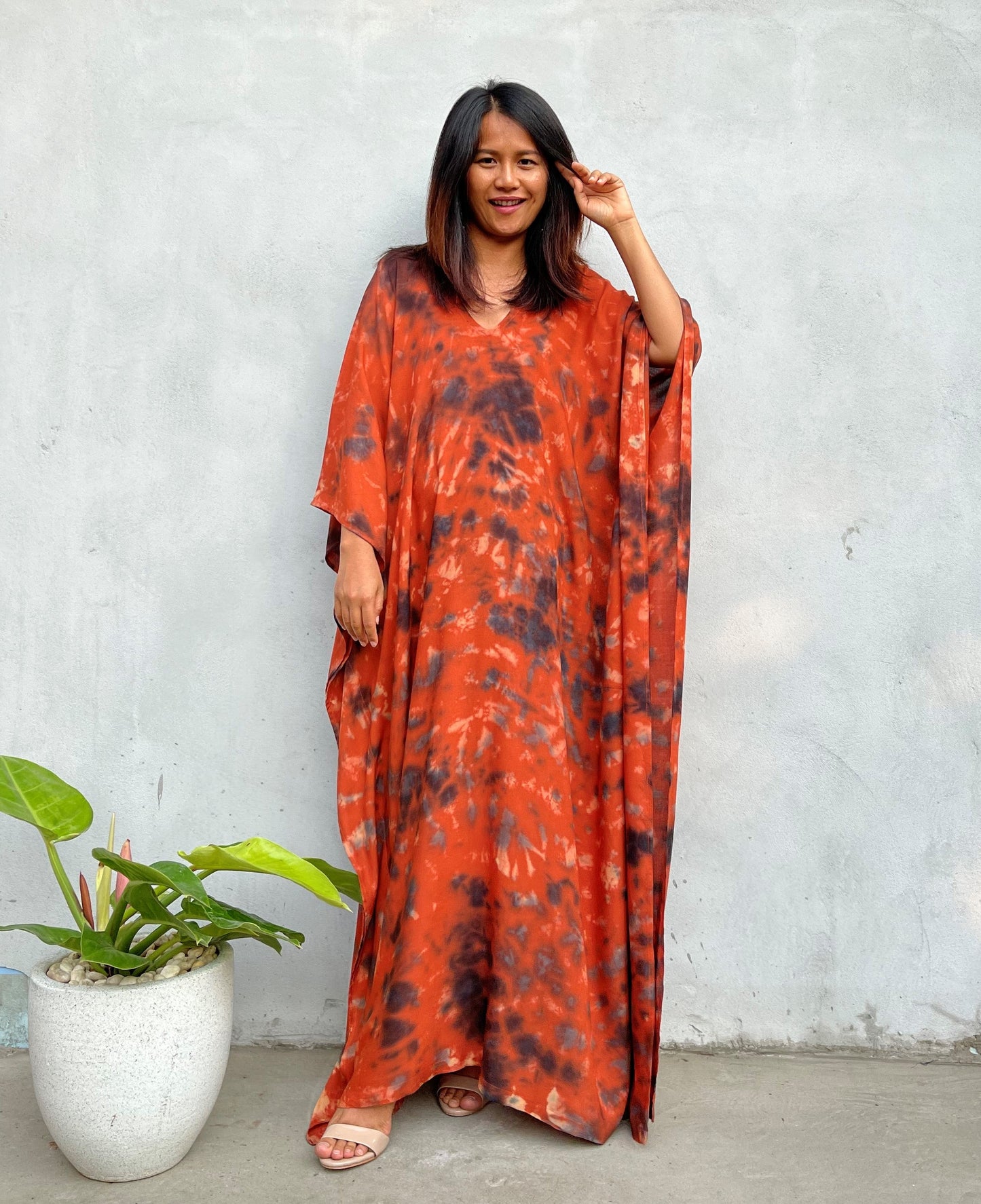 MALA handworks Mala Kaftan in Dark Orange and Black Tie Dye