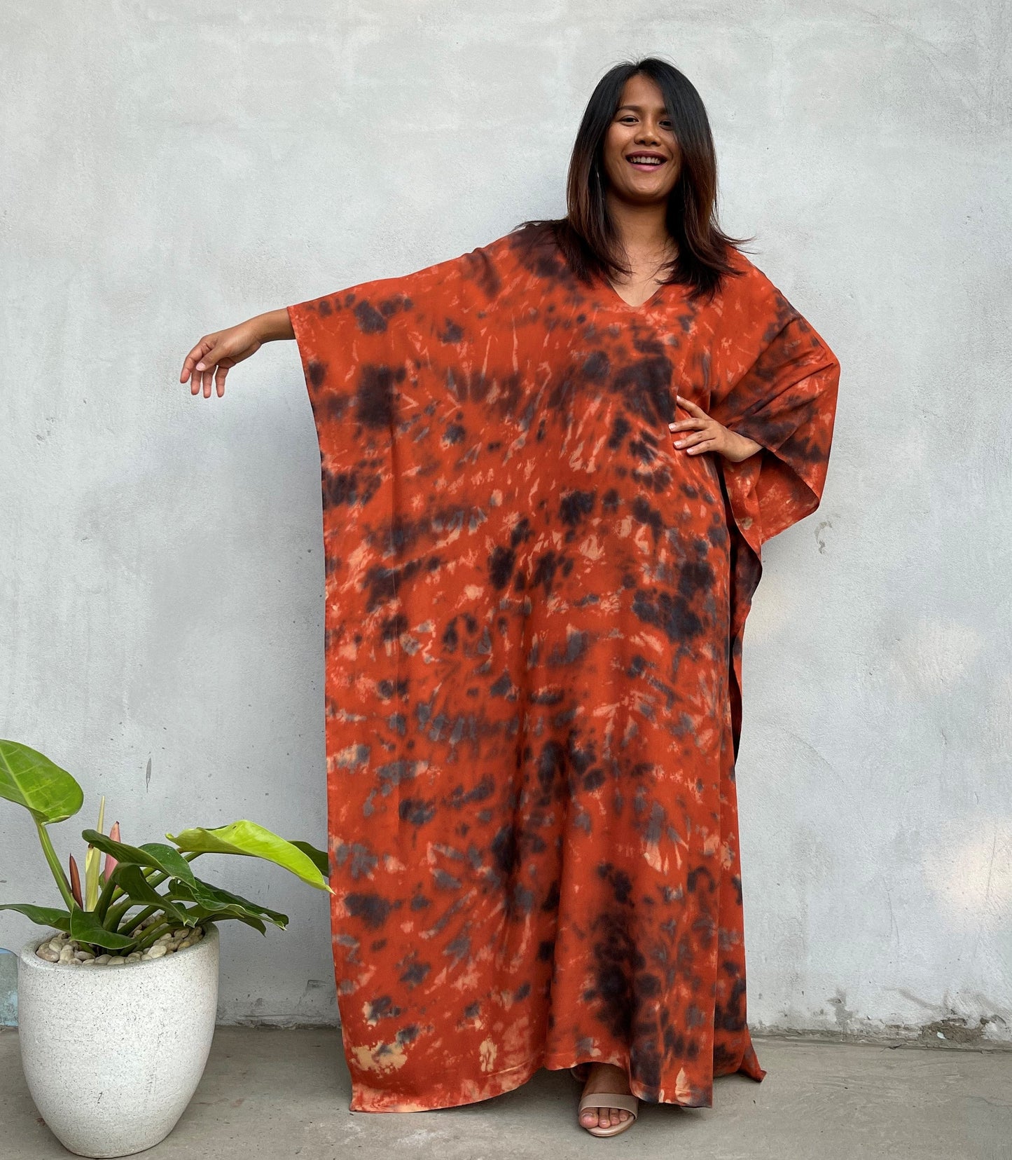 MALA handworks Mala Kaftan in Dark Orange and Black Tie Dye