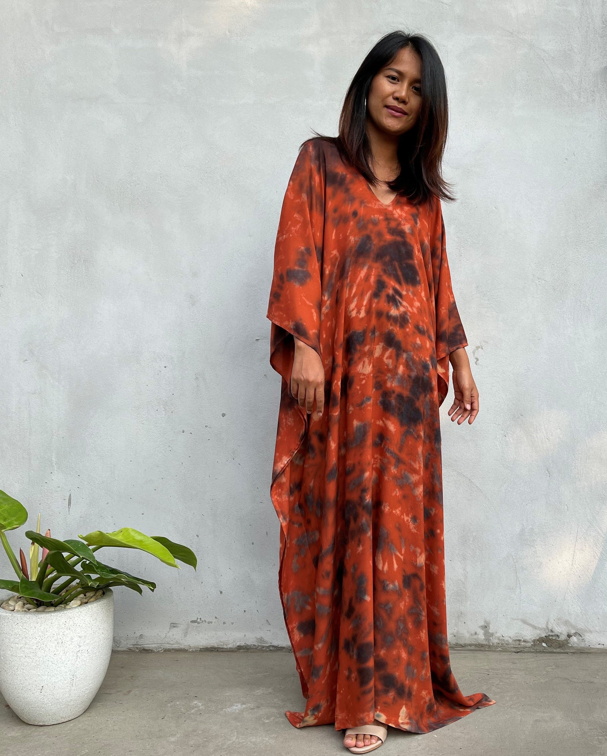 MALA handworks Mala Kaftan in Dark Orange and Black Tie Dye