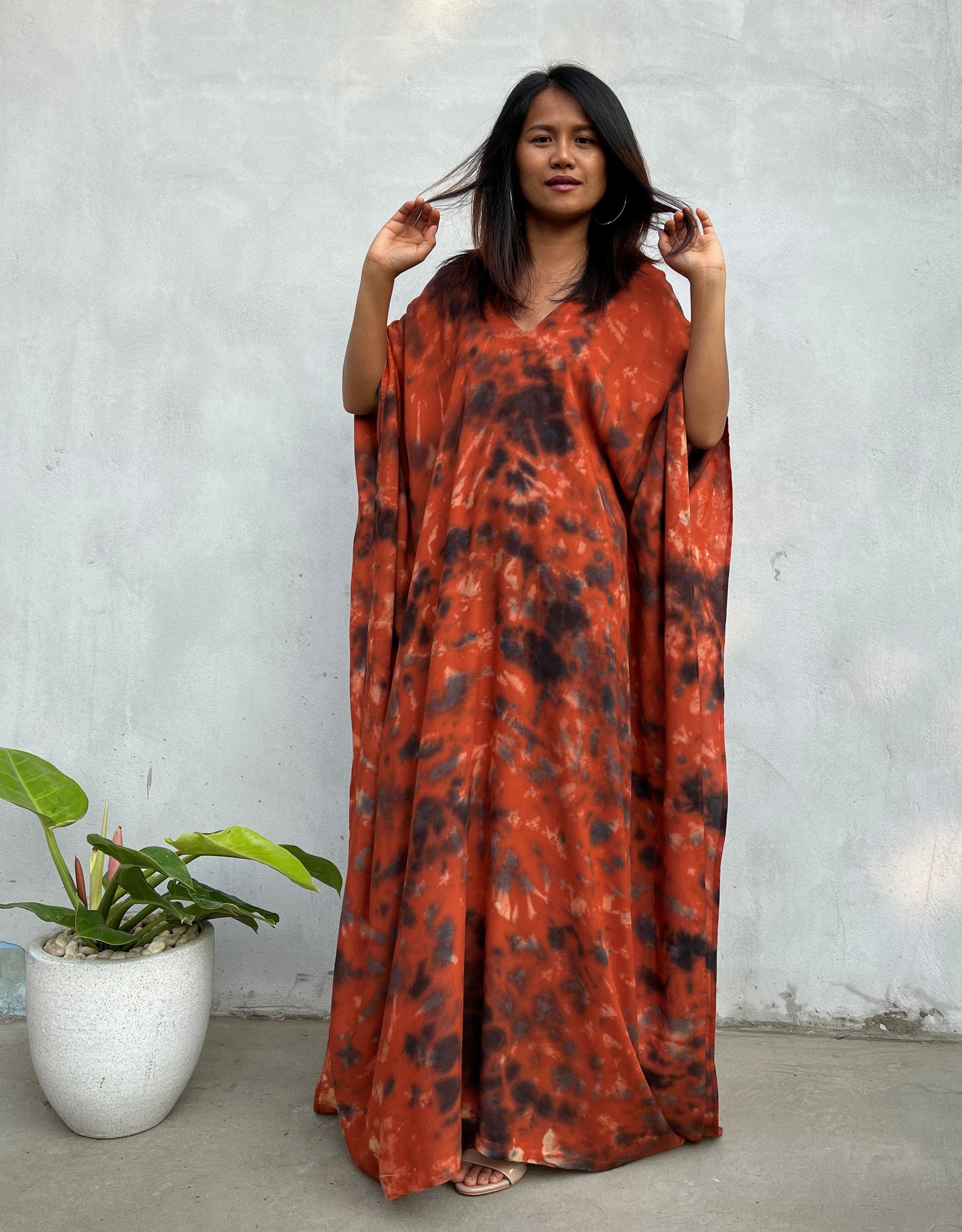 MALA handworks Mala Kaftan in Dark Orange and Black Tie Dye