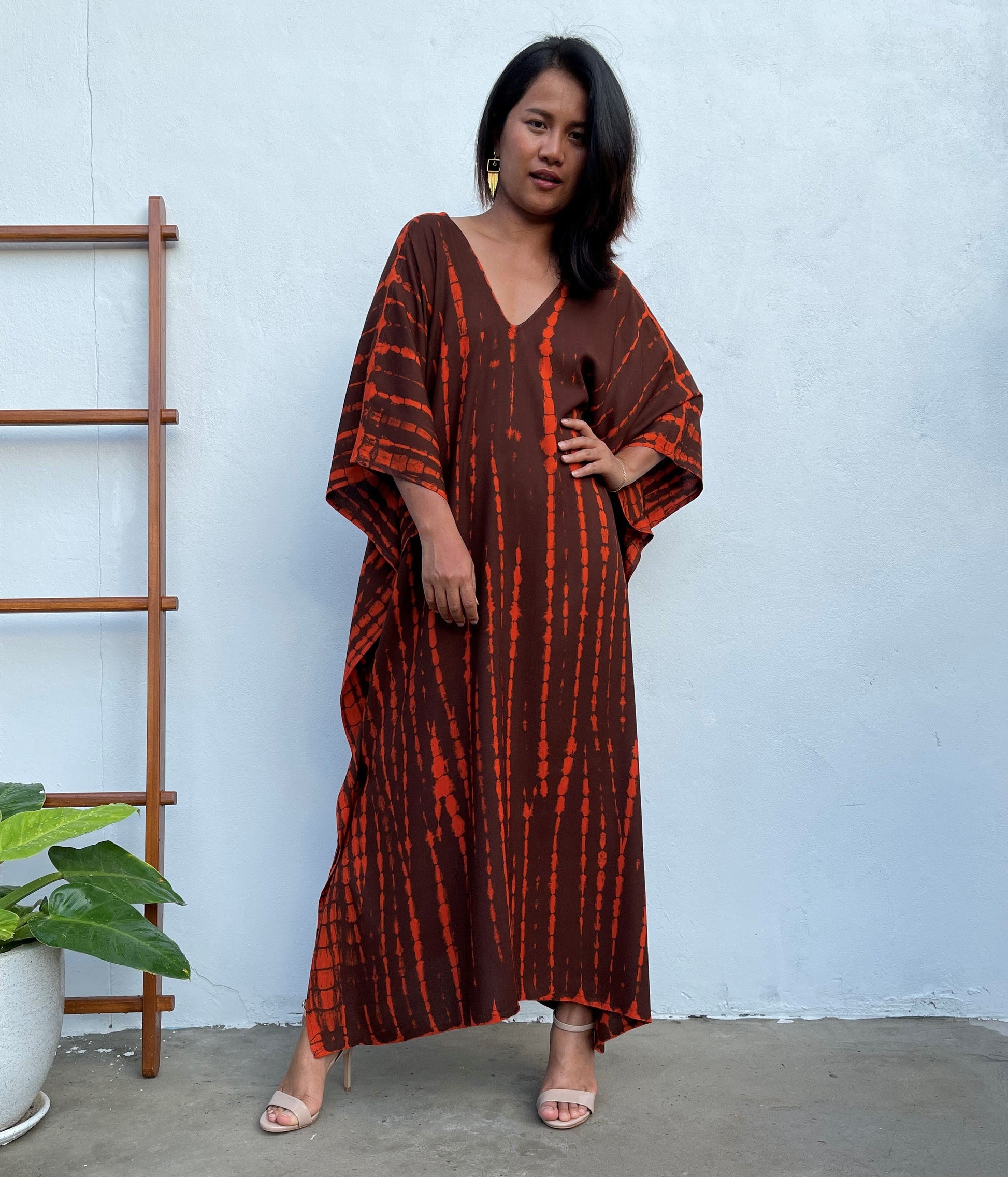 MALA handworks Mala Kaftan in Earthy Red and Umber Brown Tie Dye