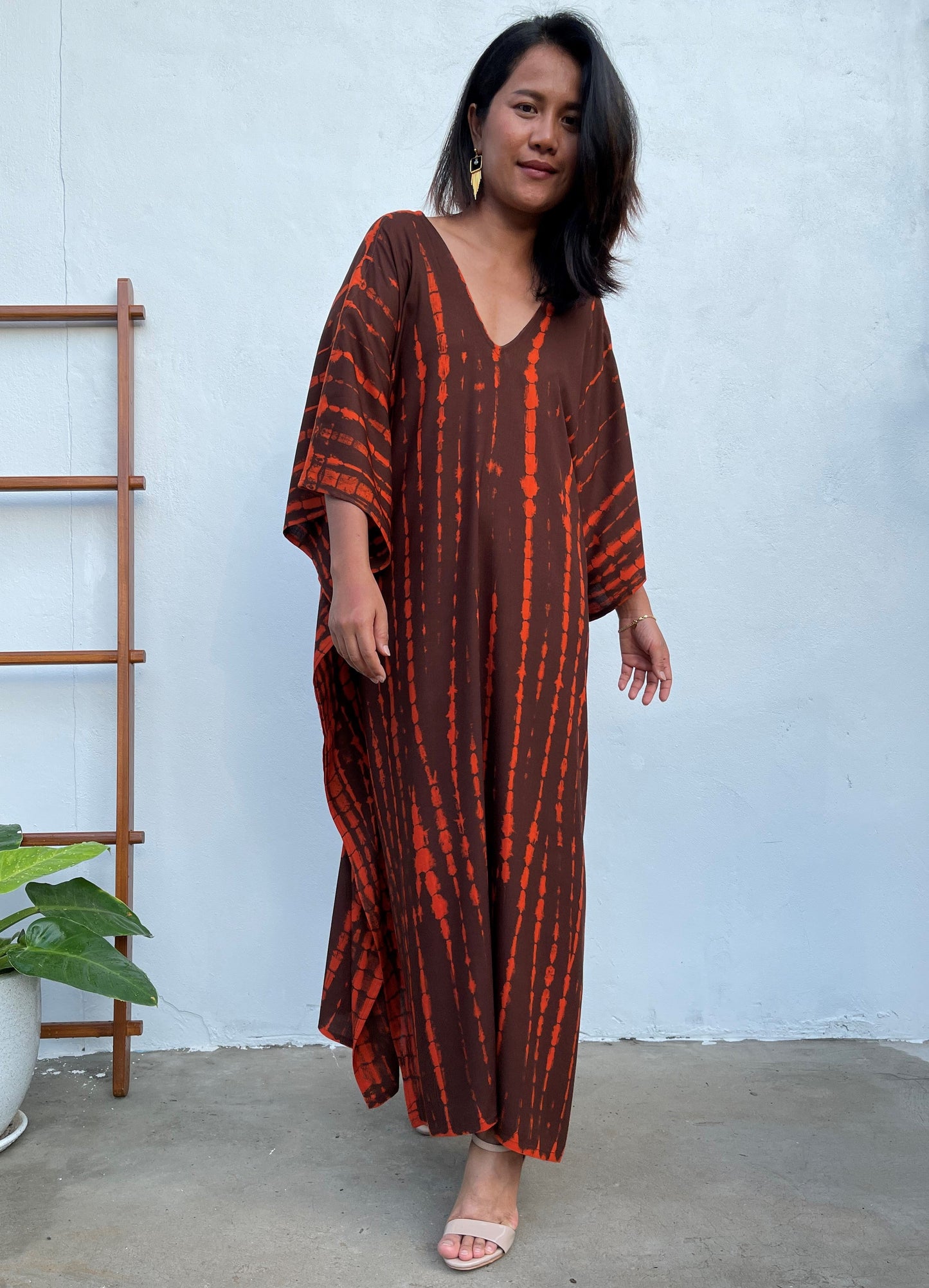 MALA handworks Mala Kaftan in Earthy Red and Umber Brown Tie Dye