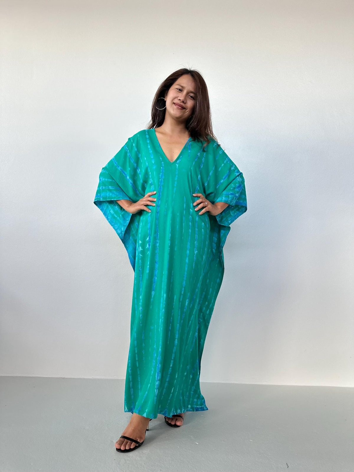 Mala Kaftan in Emerald & Teal Tie Dye-A-158-50-Mala Handworks