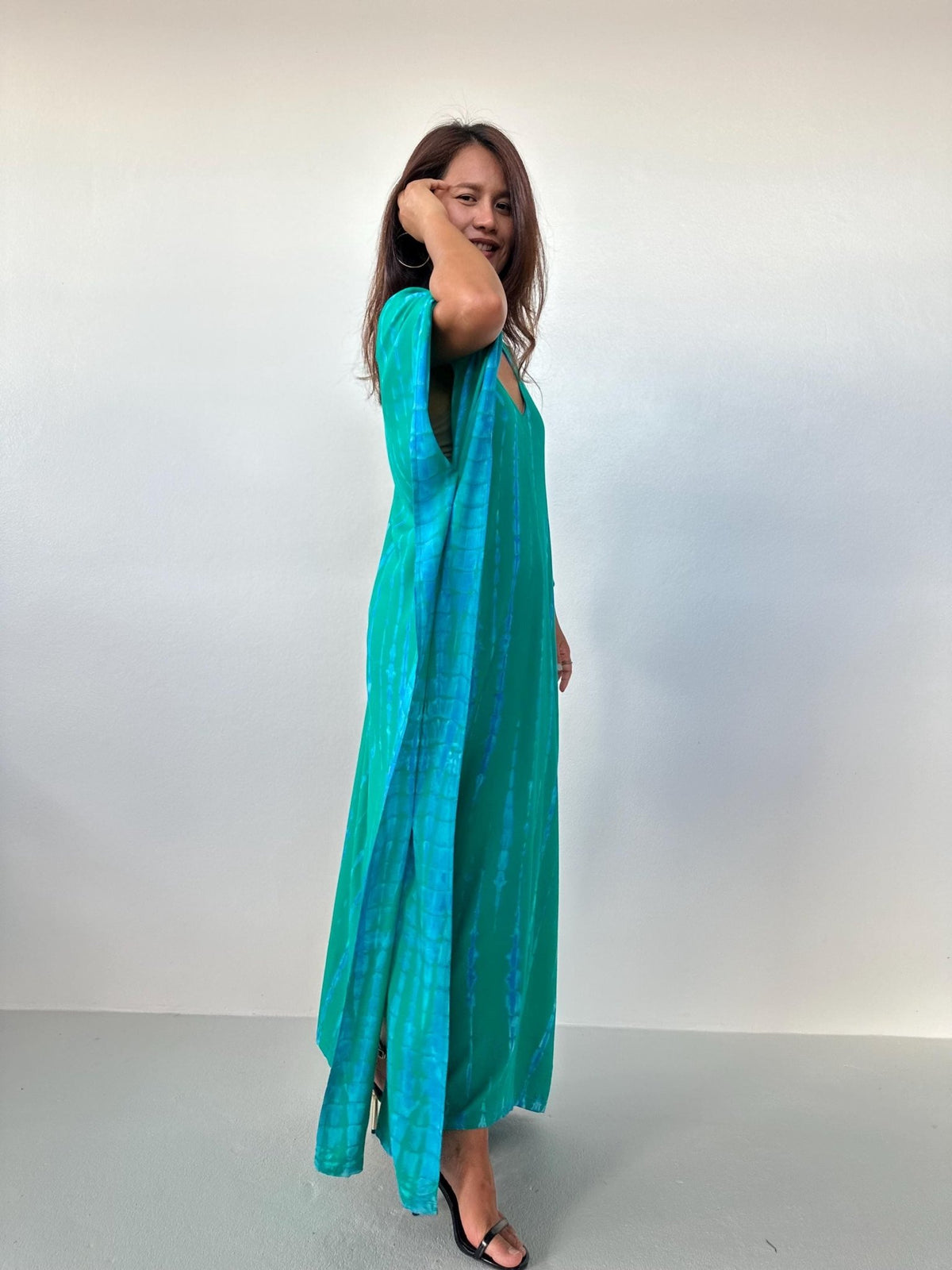 Mala Kaftan in Emerald & Teal Tie Dye-A-158-50-Mala Handworks