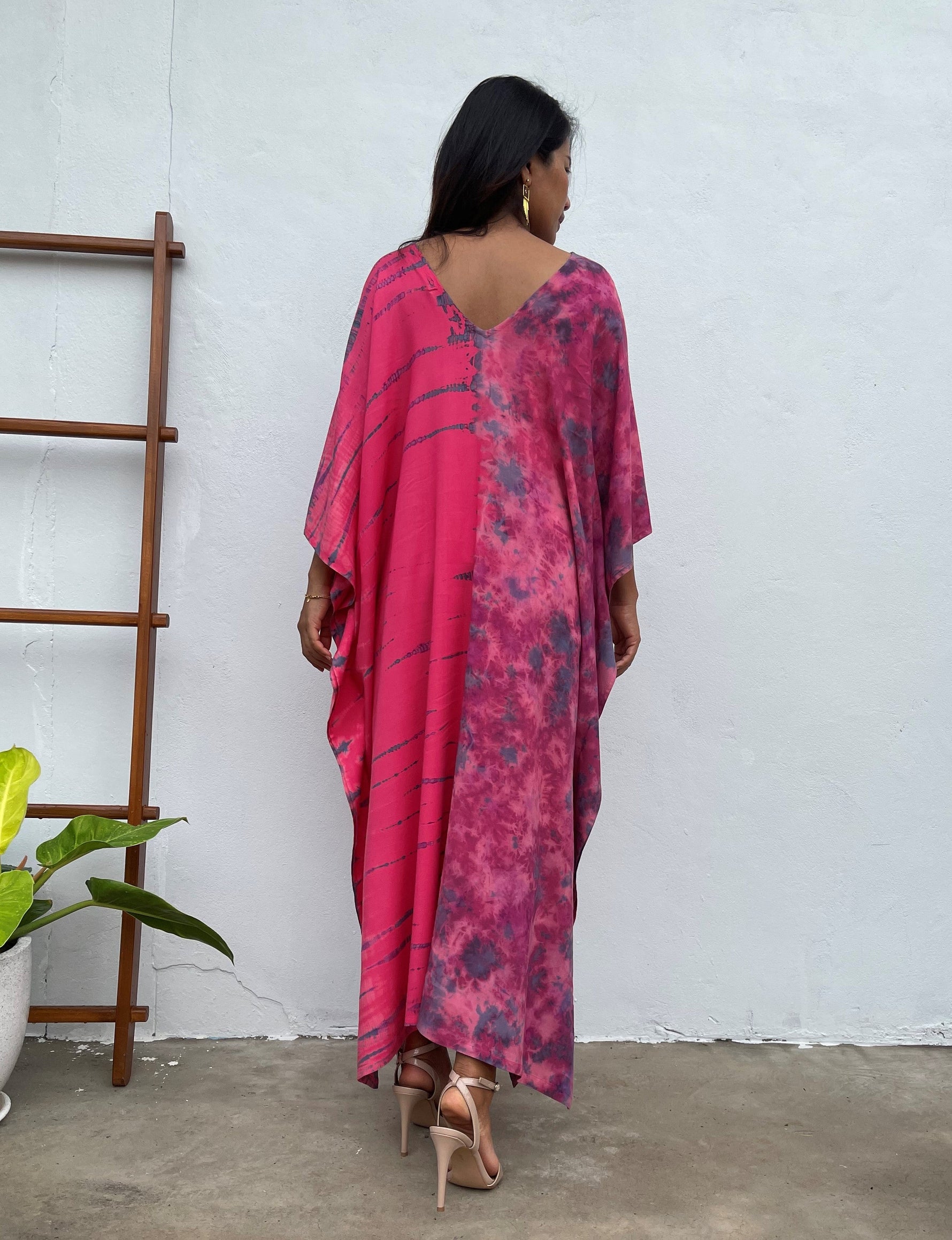 MALA handworks Mala Kaftan in Fuchsia and Gray Purple Tie Dye