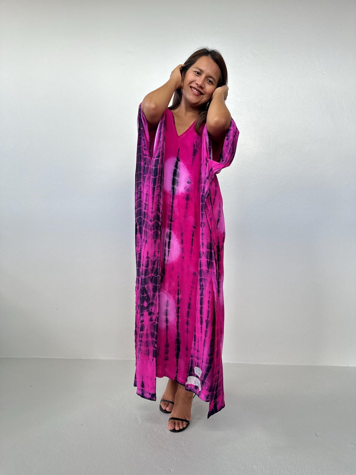 Mala Kaftan in Fuchsia & Black Tie Dye-A-156-Mala Handworks
