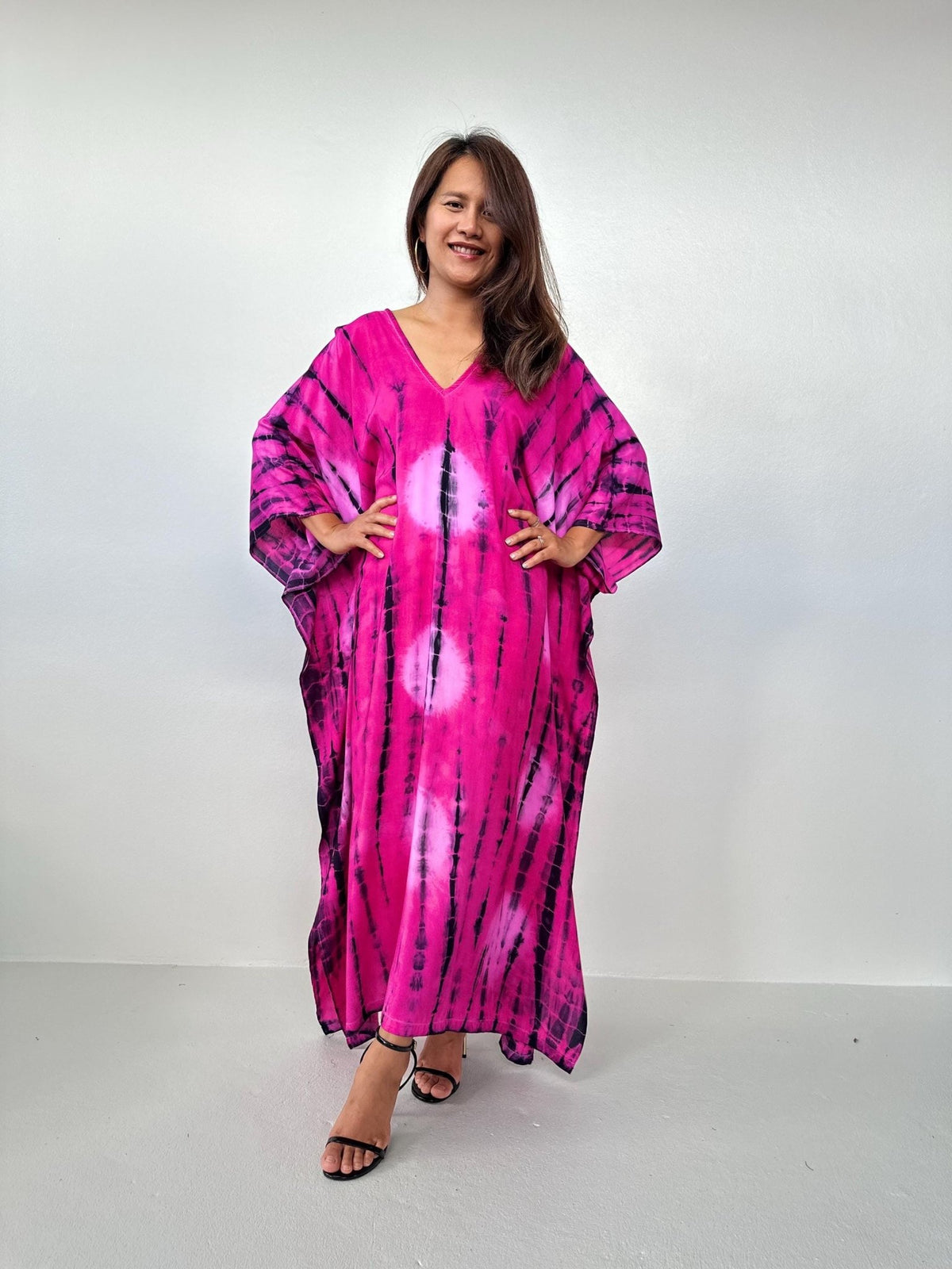 Mala Kaftan in Fuchsia & Black Tie Dye-A-156-Mala Handworks