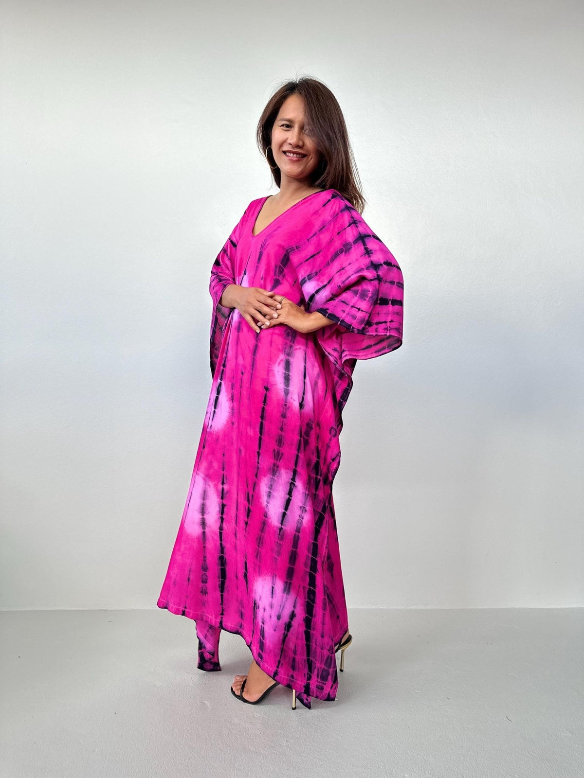 Mala Kaftan in Fuchsia & Black Tie Dye-A-156-Mala Handworks