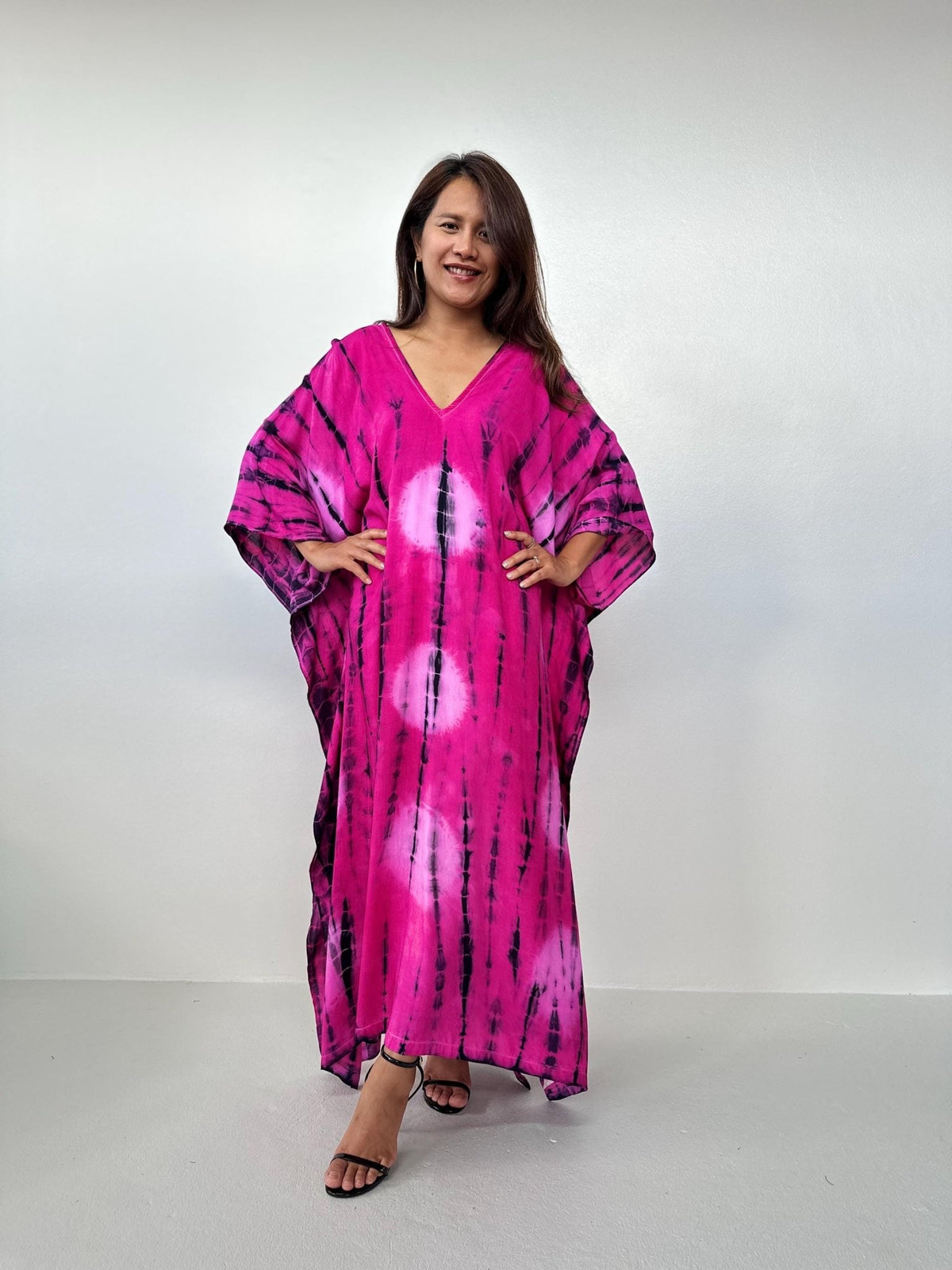 Mala Kaftan in Fuchsia & Black Tie Dye-A-156-Mala Handworks