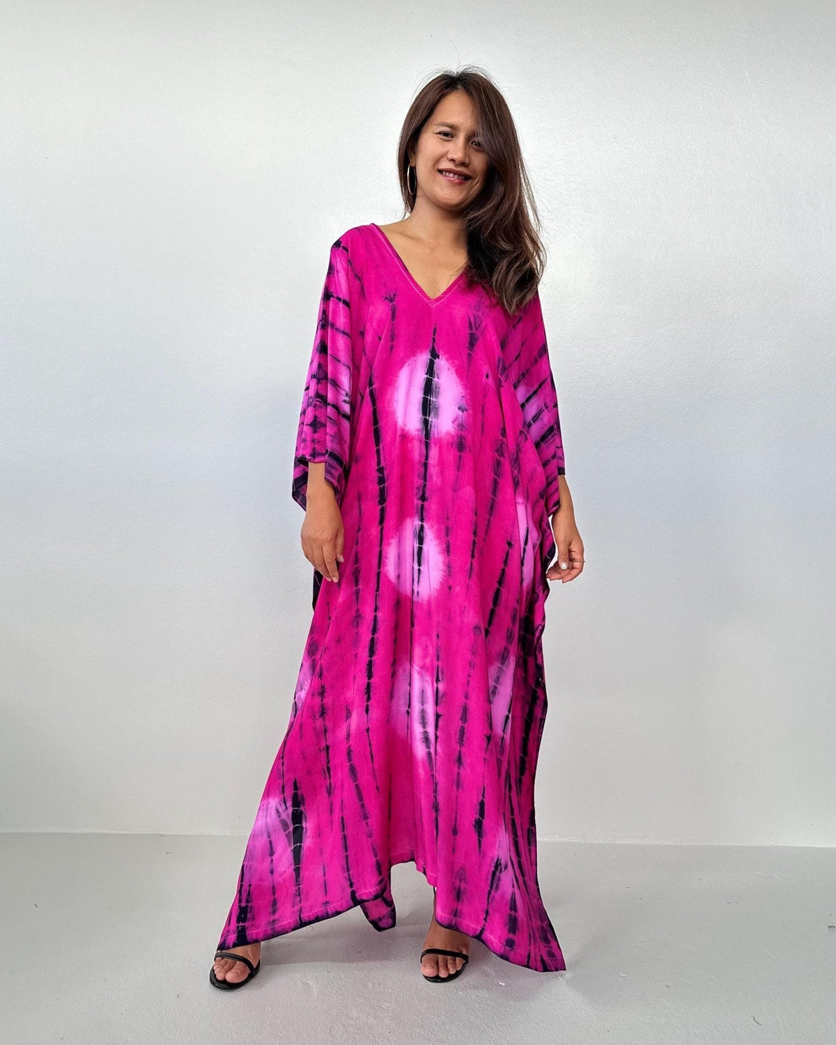 Mala Kaftan in Fuchsia & Black Tie Dye-A-156-Mala Handworks