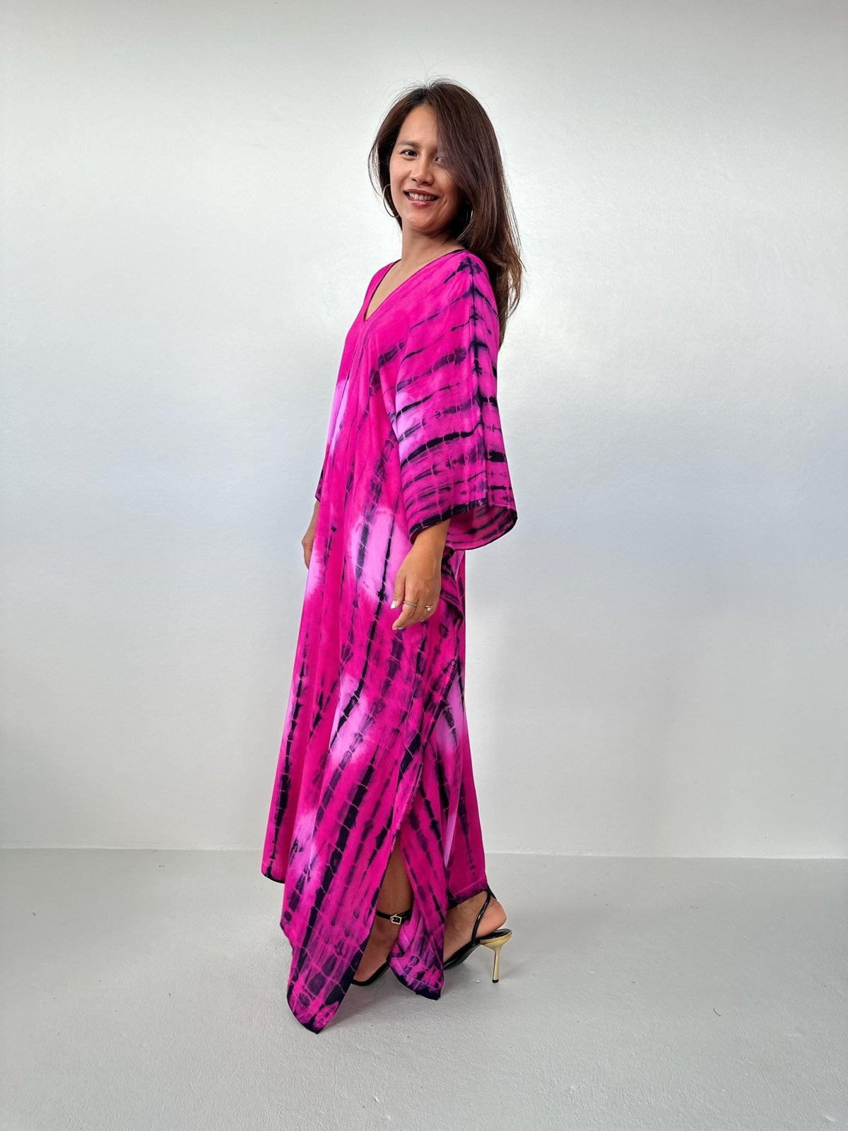 Mala Kaftan in Fuchsia & Black Tie Dye-A-156-Mala Handworks