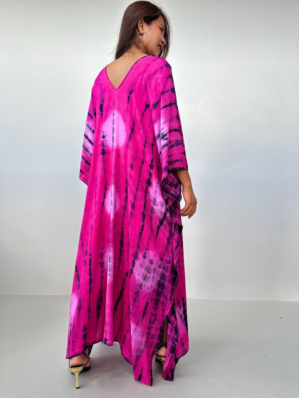 Mala Kaftan in Fuchsia & Black Tie Dye-A-156-Mala Handworks